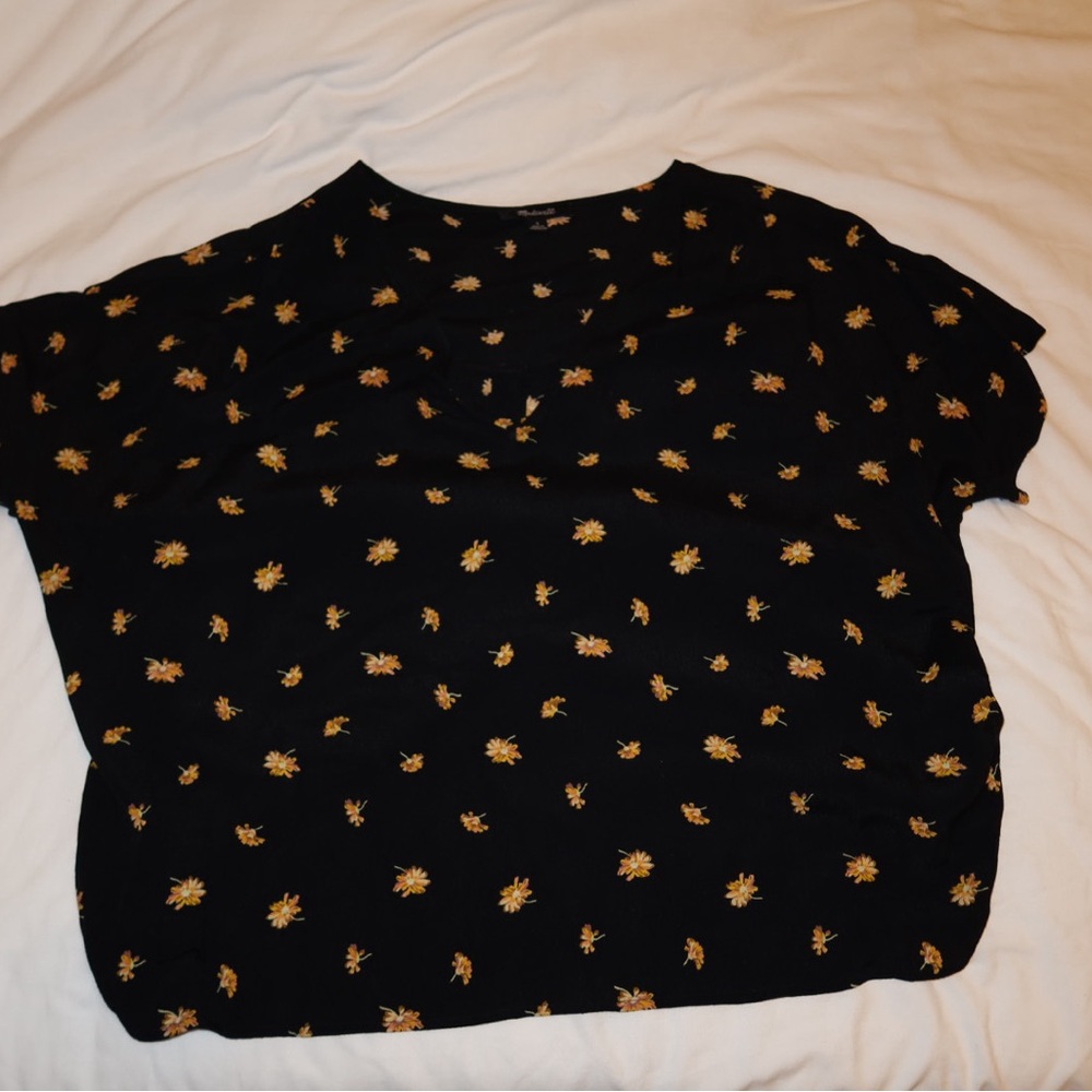 Madewell Small Black Top with Yellow Floral Pattern